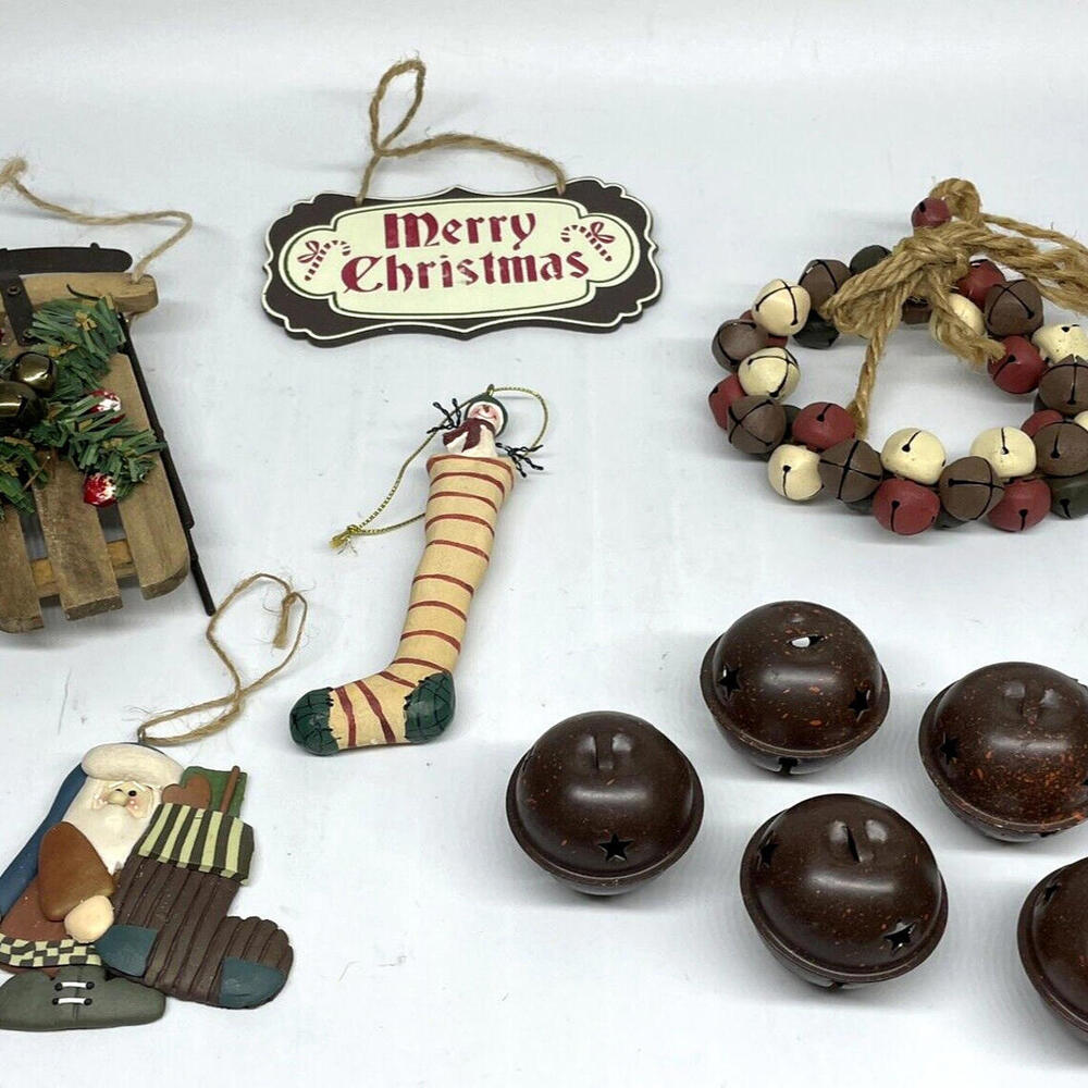 Jingle Bells Sled Santa Rustic Christmas Ornaments Mixed LOT of 10